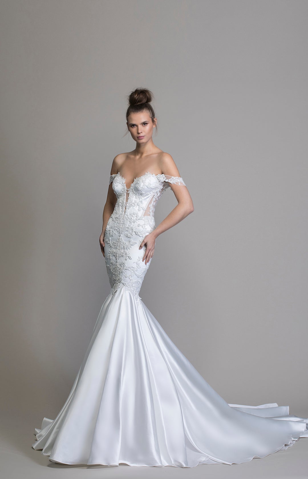 Off The Shoulder Satin Mermaid  Wedding  Dress  Kleinfeld 