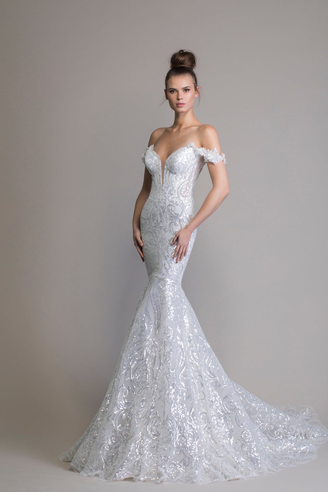 Off The Shoulder Sequin Mermaid Wedding Dress | Kleinfeld ...