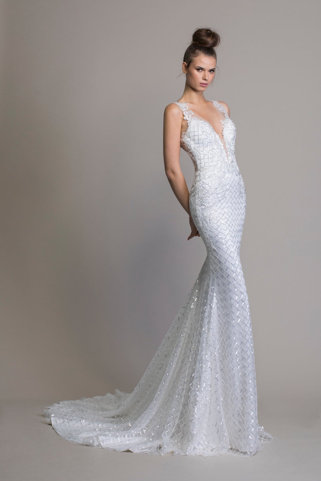 V-neck Sheath Sequin Wedding Dress | Kleinfeld Bridal