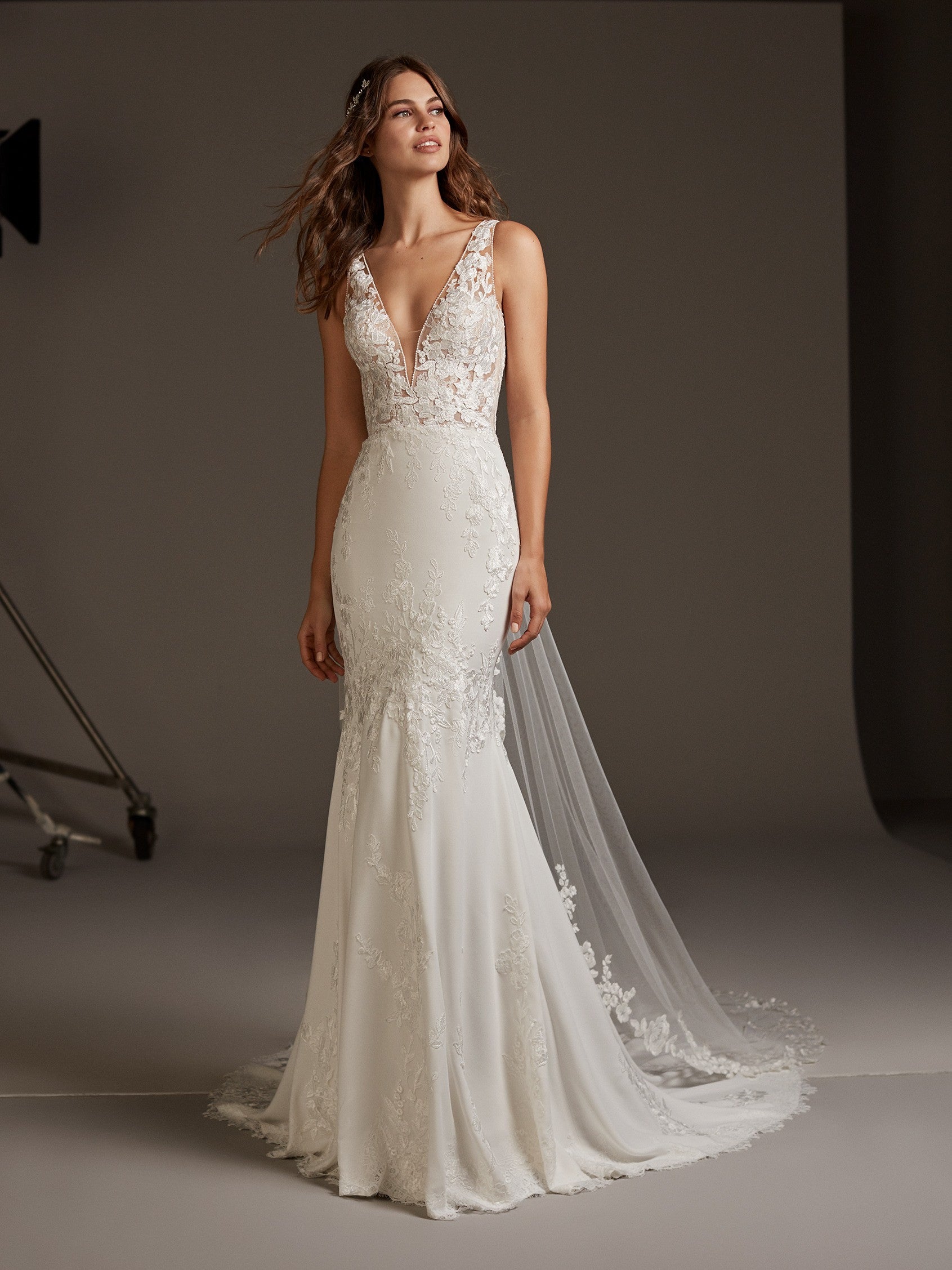 V-neck Crepe Mermaid Wedding Dress | Kleinfeld Bridal