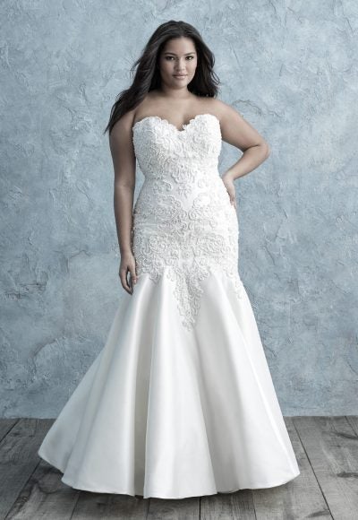 Beaded Lace Appliqué Sweetheart Strapless Fit And Flare Wedding Dress by Allure Bridals