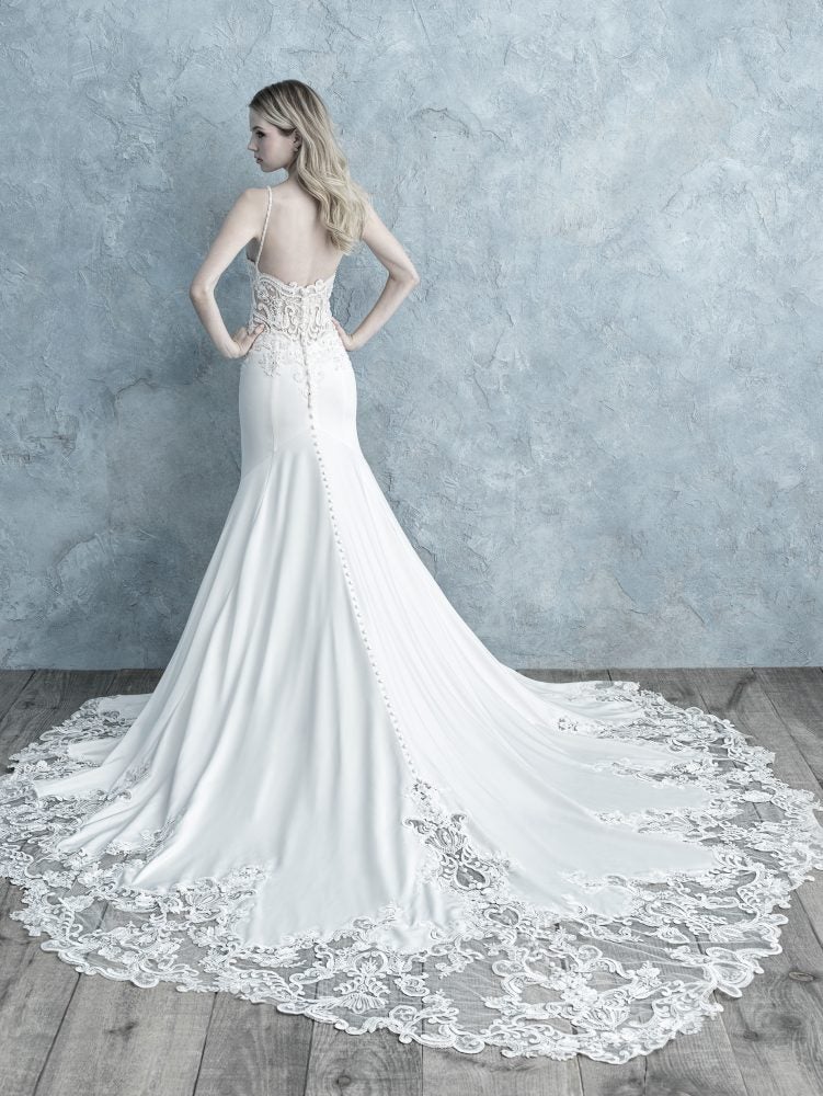 Spaghetti Strap Lace Bodice Crepe Sheath Wedding Dress by Allure Bridals - Image 2