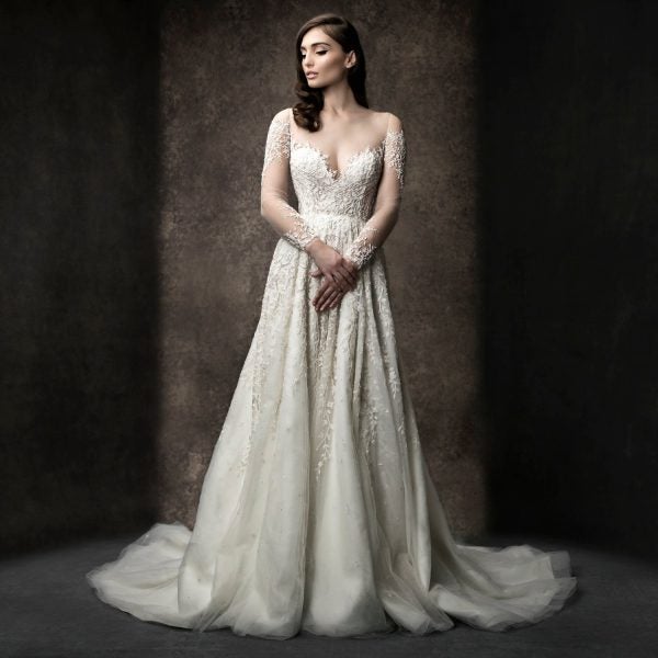 illusion a line wedding dress