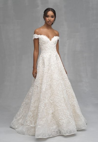 Off The Shoulder Floral Applique A-line Wedding Dress by Allure Bridals