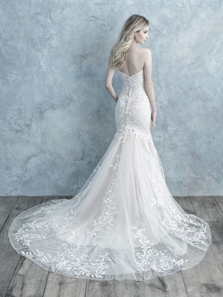 ruched fit and flare wedding dress