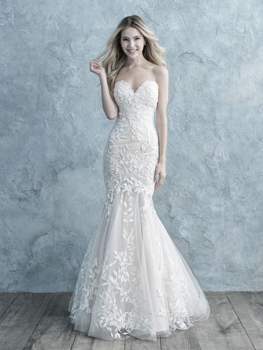 ruched fit and flare wedding dress