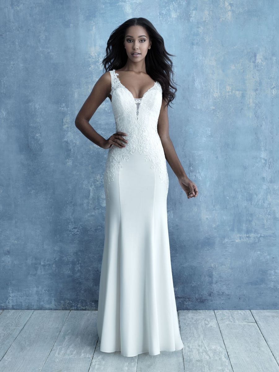 sheath crepe wedding dress