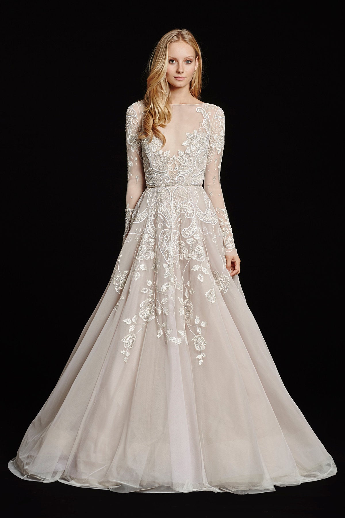 long sleeve beaded wedding gown