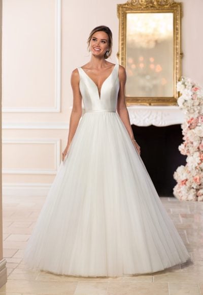 V-neck Tulle Ball Gown Wedding Dress by Stella York