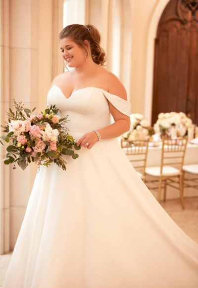 Simple Off the Shoulder Satin Ball Gown by Stella York