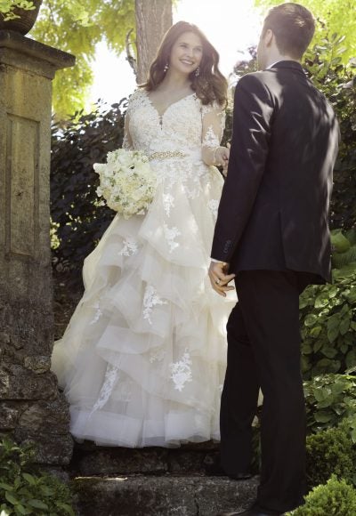 bell sleeve wedding dress plus size