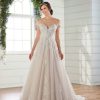 Off-the-shoulder cap sleeve ballgown wedding dress with 3D floral appliques and lace by Essense of Australia - Image 1