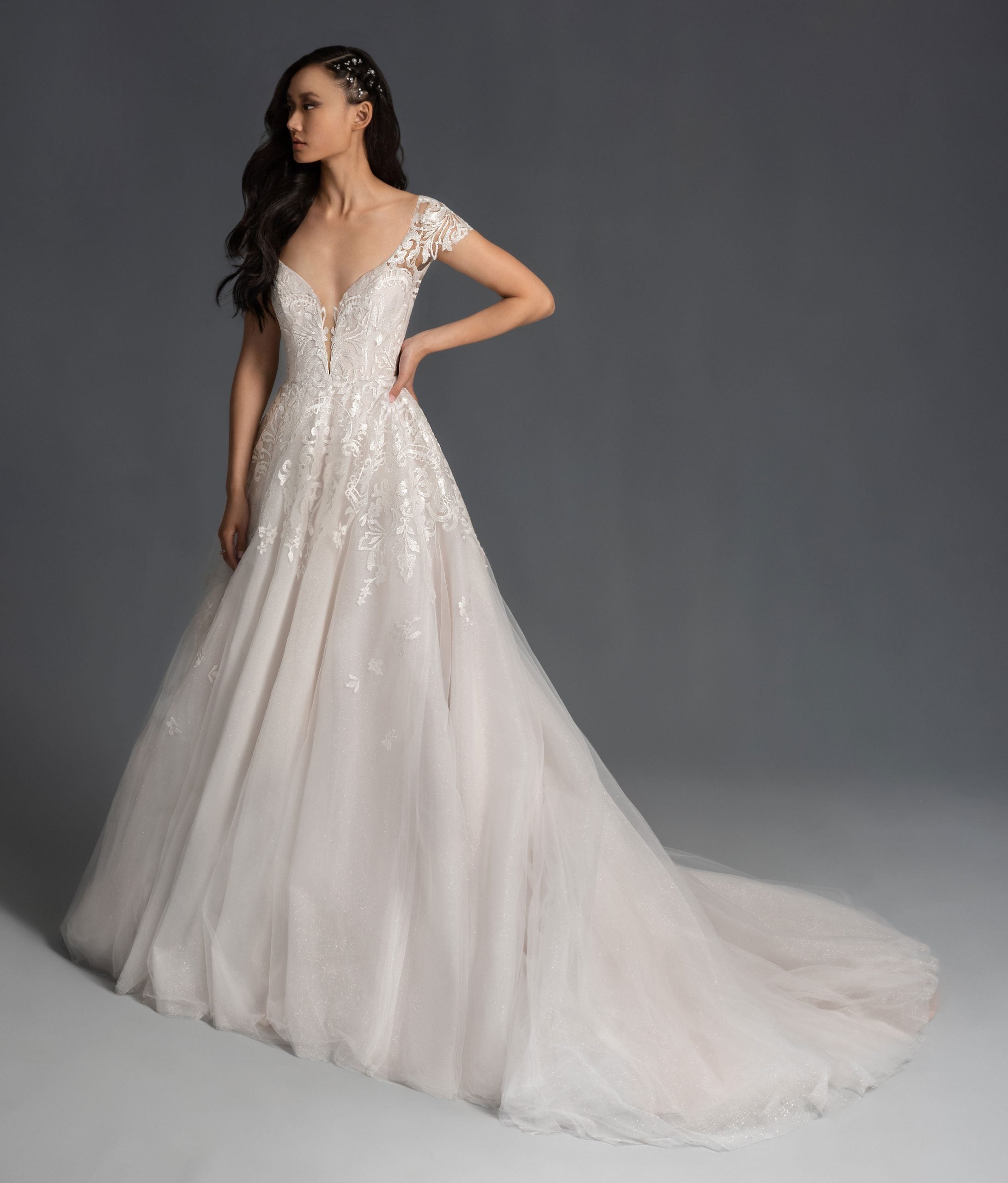 cap sleeve a line wedding dress