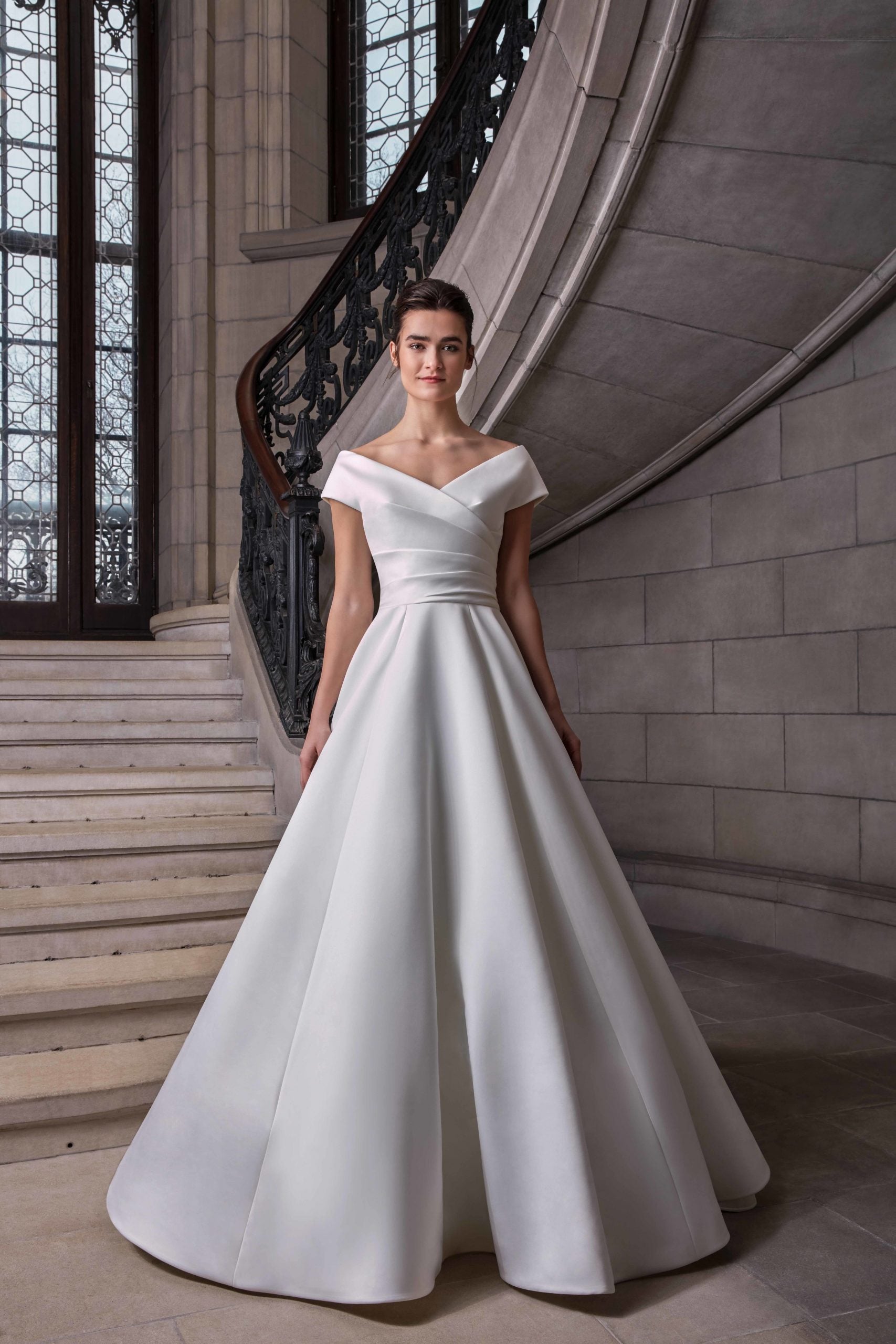 Simple Silk Ball Gown Wedding Dress. wedding dress with buttons down the fr...