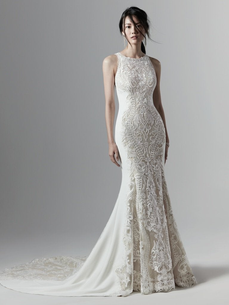 lace halter neck wedding dress