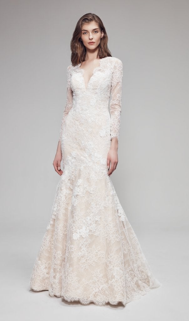 long sleeve lace fit and flare wedding dress