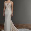 Spaghetti Strap V-neckline Crepe Fit And Flare Wedding Dress With Beading And Embroidery by Martina Liana - Image 1