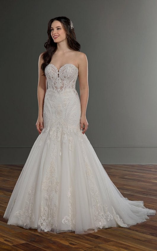 Strapless Sweetheart Embroidered Lace Mermaid Wedding Dress by Martina Liana - Image 1