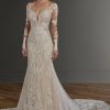 V-neckline Long Sleeve Embroidered Fit And Flare Wedding Dress by Martina Liana - Image 1
