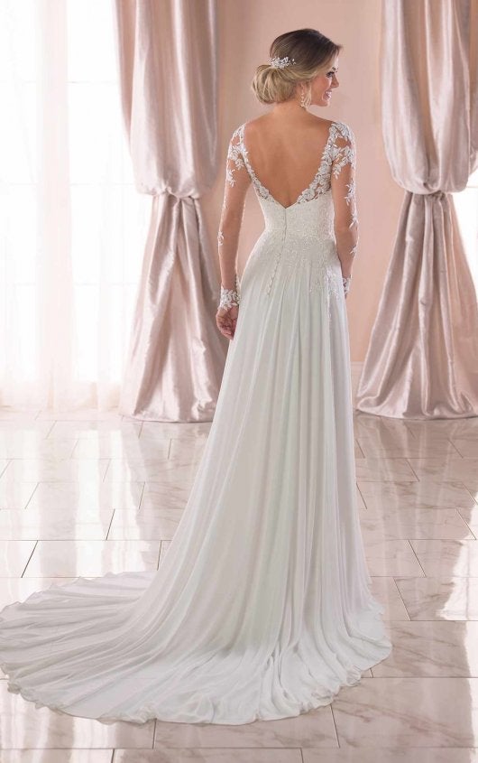 Illusion Long Sleeve V-neckline Sheath Wedding Dress With Beading by Stella York - Image 2