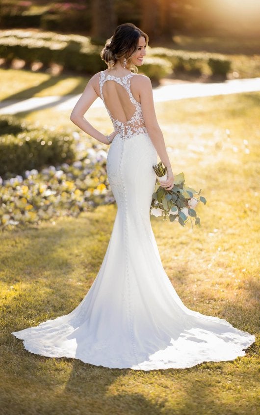 Sleeveless Illusion Neckline Crepe Mermaid Wedding Dress With Floral Lace by Stella York - Image 2