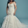 Off-the-shoulder V-neckline Beaded Lace Mermaid Wedding Dress With Ruffled Organza Skirt by Maggie Sottero - Image 1