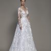 A-line Long Sleeve Floral Lace Wedding Dress With Plunging V-neckline by Pnina Tornai - Image 1