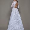 Illusion Long Sleeve White Sequin A-line Wedding Dress Plunging V-neckline by Pnina Tornai - Image 2