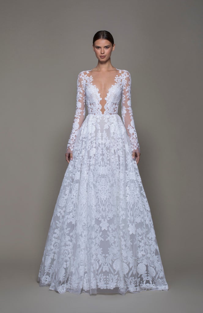 long white gown with sleeves