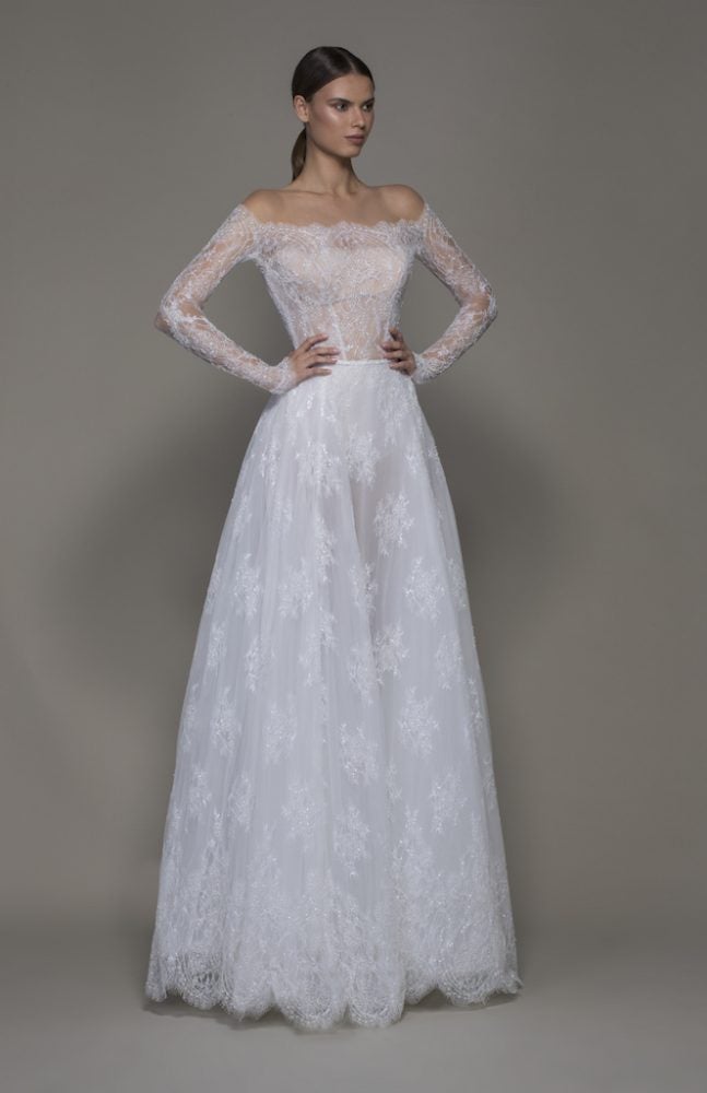 straight lace wedding dress with sleeves