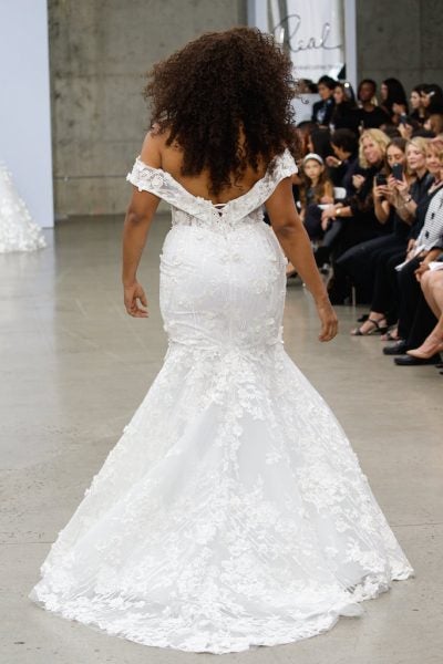 Off-the-shoulder Lace Mermaid Wedding Dress With Floral Appliqué by Pnina Tornai - Image 2