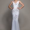 Spaghetti Strap Crepe Sheath Wedding Dress With Floral Applique And Cowl Neck by Pnina Tornai - Image 1