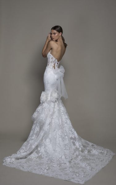 Strapless Plunging V-neckline Lace Mermaid Wedding Dress by Pnina Tornai - Image 2