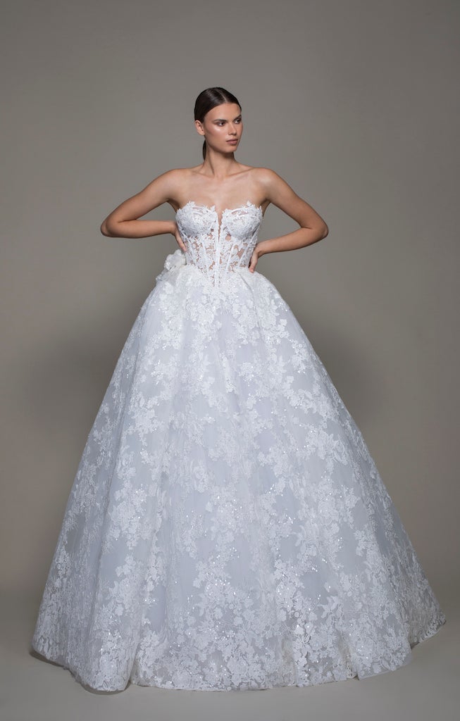 Strapless Sequined Lace Ball Gown ...