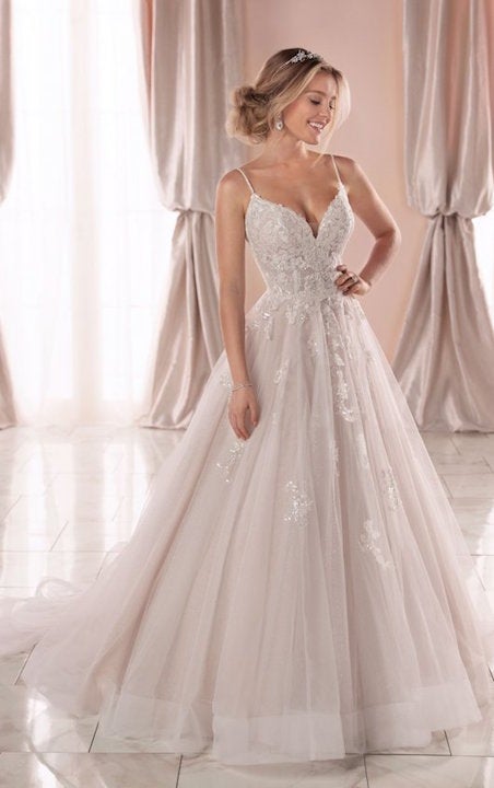 Spaghetti Strap V-neckline Ball Gown Wedding Dress With Beading And Embroidery by Stella York - Image 1