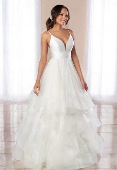 V-Neck Spaghetti Strap A-line Wedding Dress With Tiered Tulle Skirt by Stella York