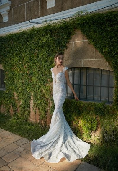 Cap Sleeve Lace Mermaid Wedding Dress by Tony Ward