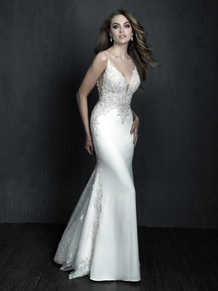 Sleeveless Fit And Flare Crepe Wedding Dress by Allure Bridals - Image 1