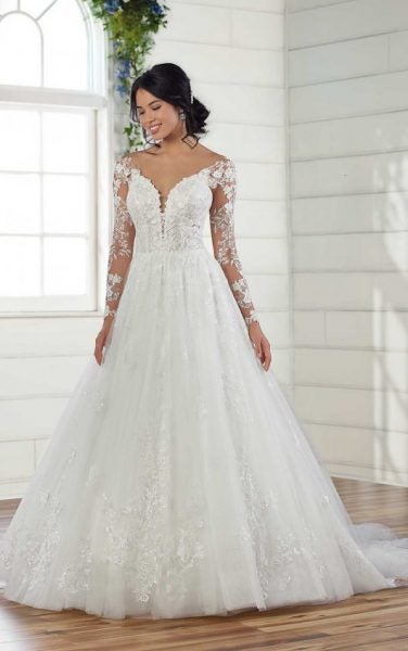 Sweetheart Long Sleeves White Ivory Lace Wedding Dresses Detachable Skirt Custom