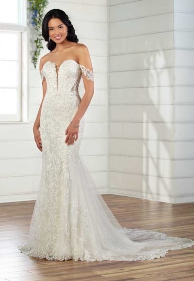 Strapless Lace Fit And Flare Wedding Dress by Essense of Australia
