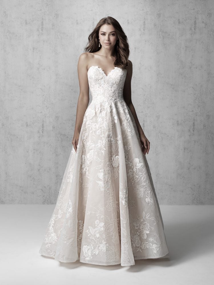 Strapless Lace Applique Ball Gown Wedding Dress by Madison James - Image 1