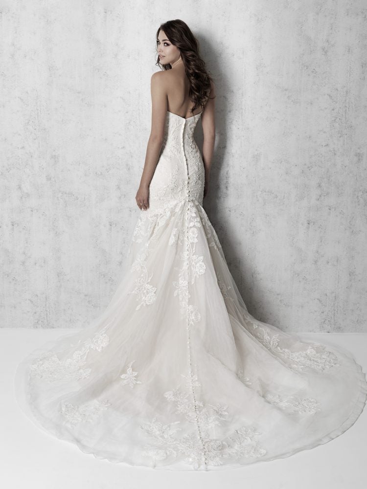 ruched fit and flare wedding dress
