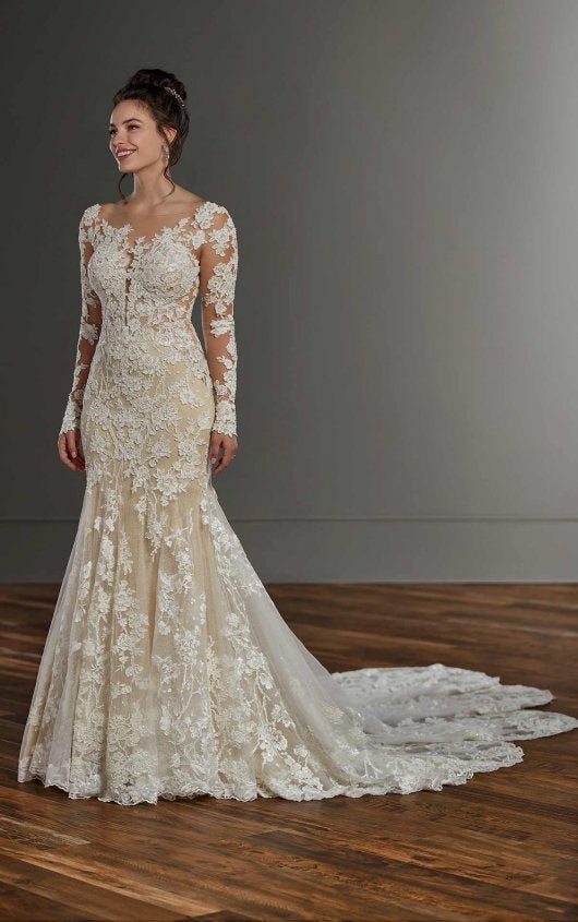 long sleeve lace fit and flare wedding dress