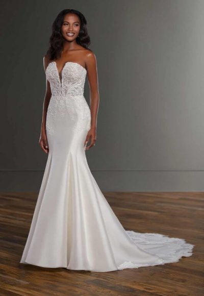 Strapless Silk Fit And Flace Wedding Dress by Martina Liana
