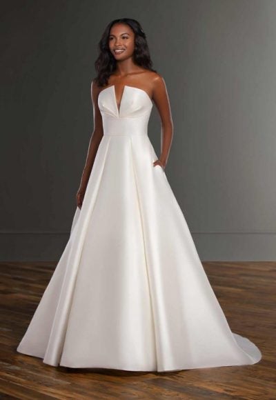 V-neck Silk Ball Gown Wedding Dress by Martina Liana