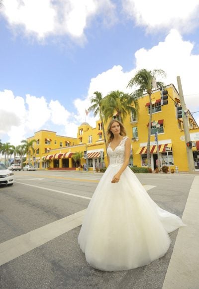 Sleeveless Sparkle Tulle Ball Gown Wedding Dress by Randy Fenoli