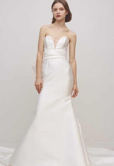 Strapless Sweetheart Neckline Fit And Flare Wedding Dress With Bow by Rivini