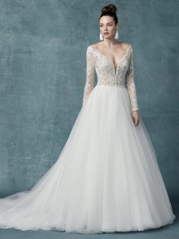 Long Sleeve V-neckline Lace Ball Gown Wedding Dress by Maggie Sottero - Image 2