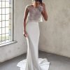 Cap Sleeve Illusion Neckline Two Piece Sheath Wedding Dress With Beaded Top by Anna Campbell - Image 1