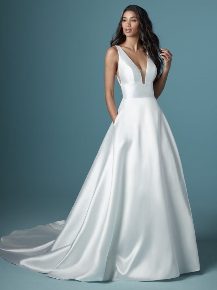 Sleeveless V-neckline Simple A-line Wedding Dress by Maggie Sottero - Image 1